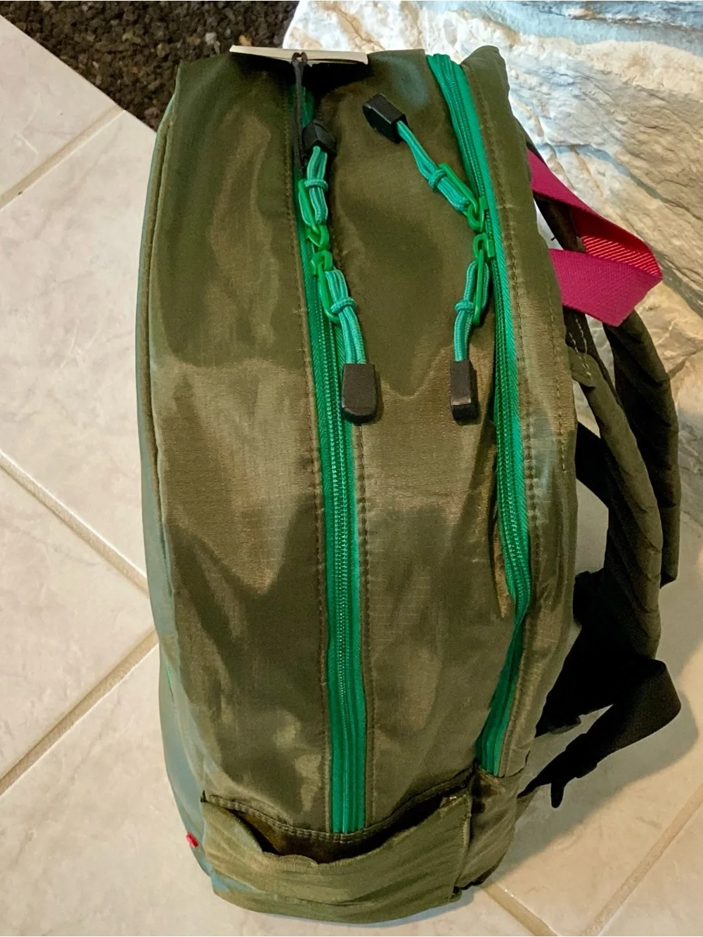 NWT State brand Kane kids double pocket olive diagonal zipper backpack